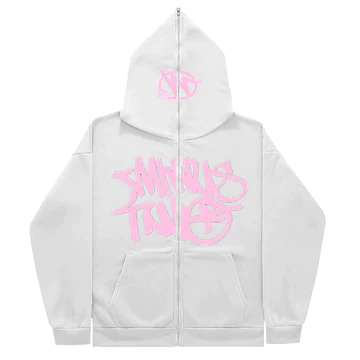 Sweat à capuche Minus Two Full Zip blanc rose